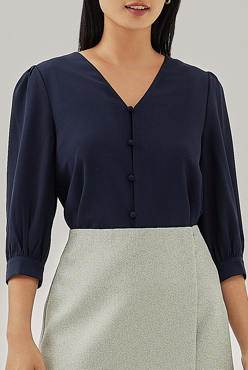 Isabelle Buttoned Blouse in Navy Blue