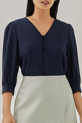 Isabelle Buttoned Blouse in Navy Blue