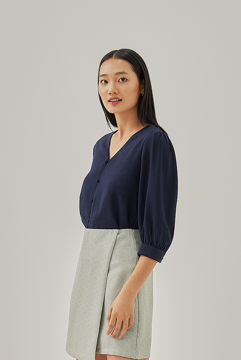 Isabelle Buttoned Blouse in Navy Blue