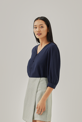 Isabelle Buttoned Blouse in Navy Blue