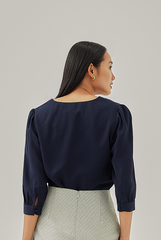 Isabelle Buttoned Blouse in Navy Blue
