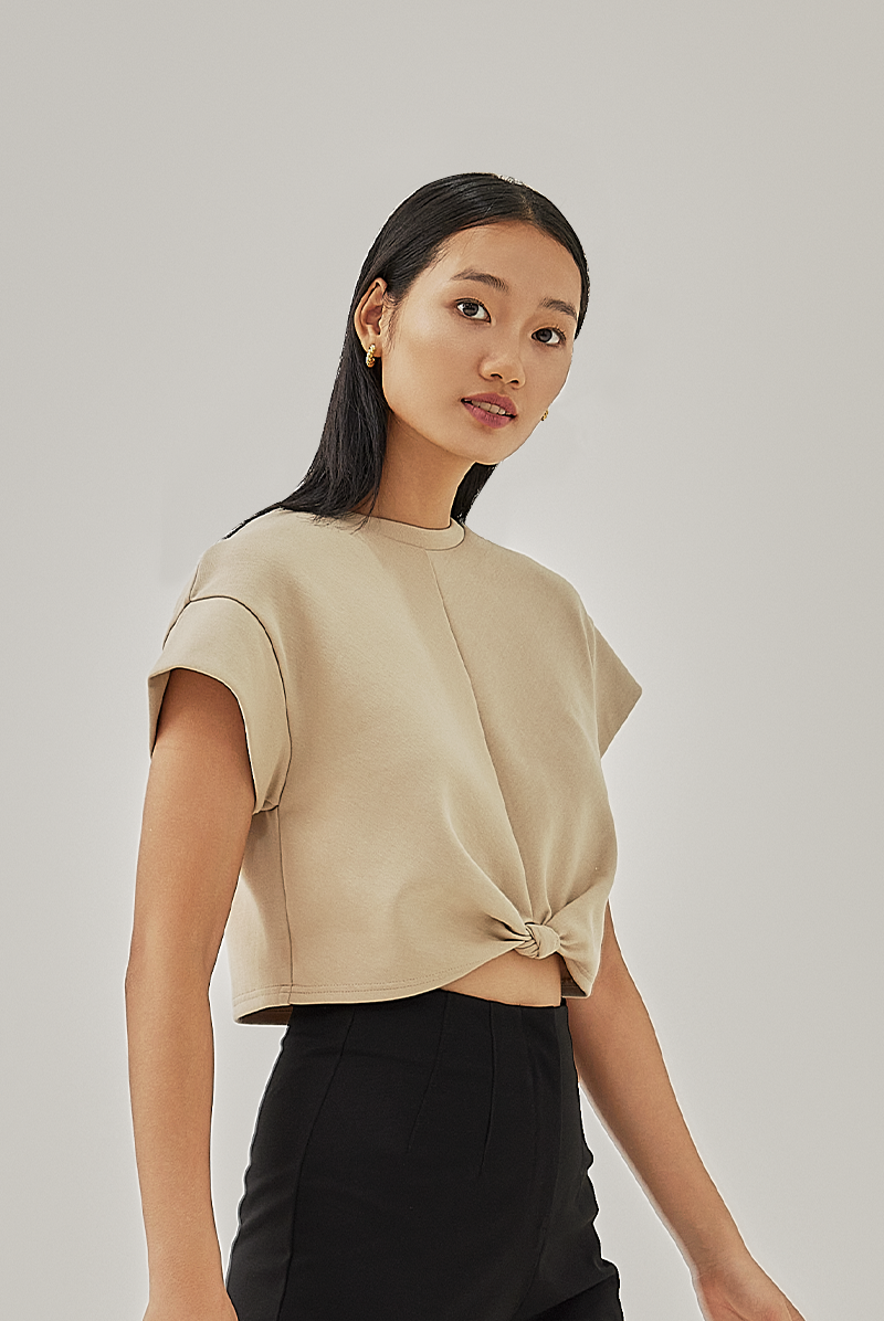 Rowan Knotted Crop Top in Khaki