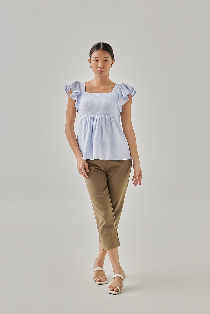 Rhianne Smocked Peplum Blouse in Light Blue