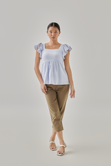 Rhianne Smocked Peplum Blouse in Light Blue