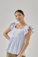 Rhianne Smocked Peplum Blouse in Light Blue