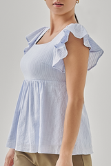 Rhianne Smocked Peplum Blouse in Light Blue