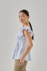 Rhianne Smocked Peplum Blouse in Light Blue