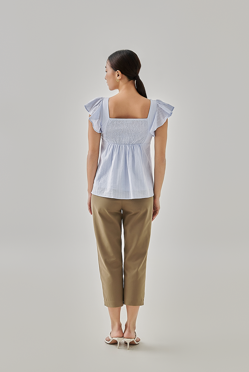 Rhianne Smocked Peplum Blouse in Light Blue