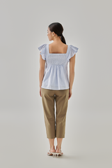 Rhianne Smocked Peplum Blouse in Light Blue