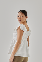 Rhianne Smocked Peplum Blouse in White