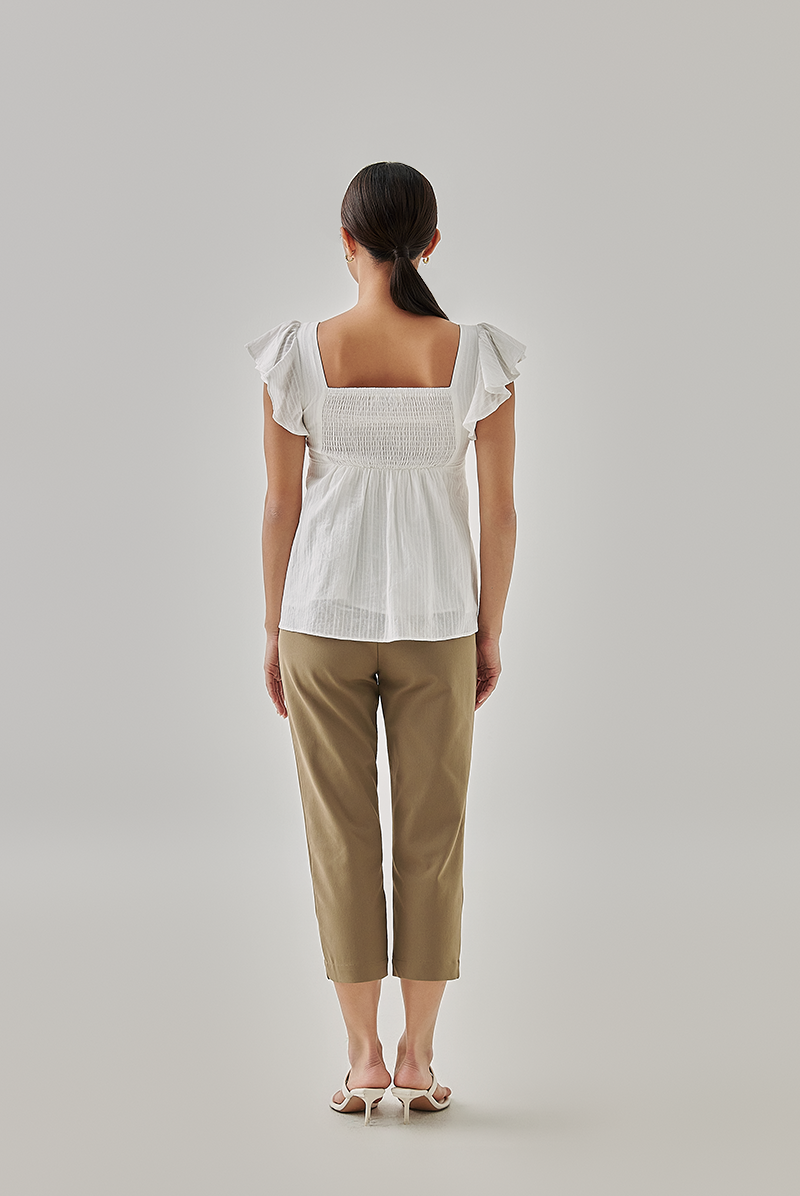 Rhianne Smocked Peplum Blouse in White