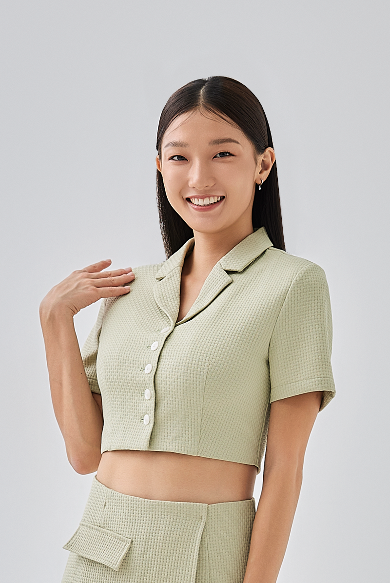 Komi Waffle-Textured Top in Avocado