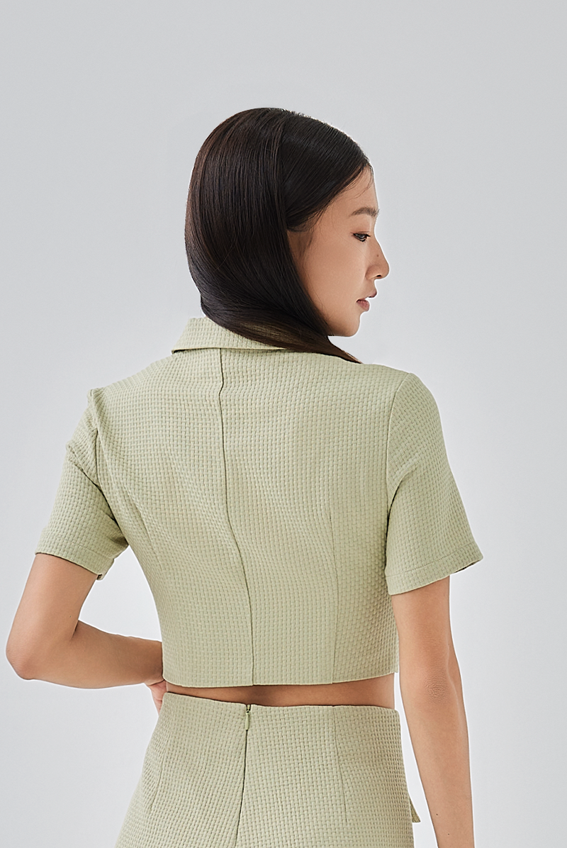 Komi Waffle-Textured Top in Avocado