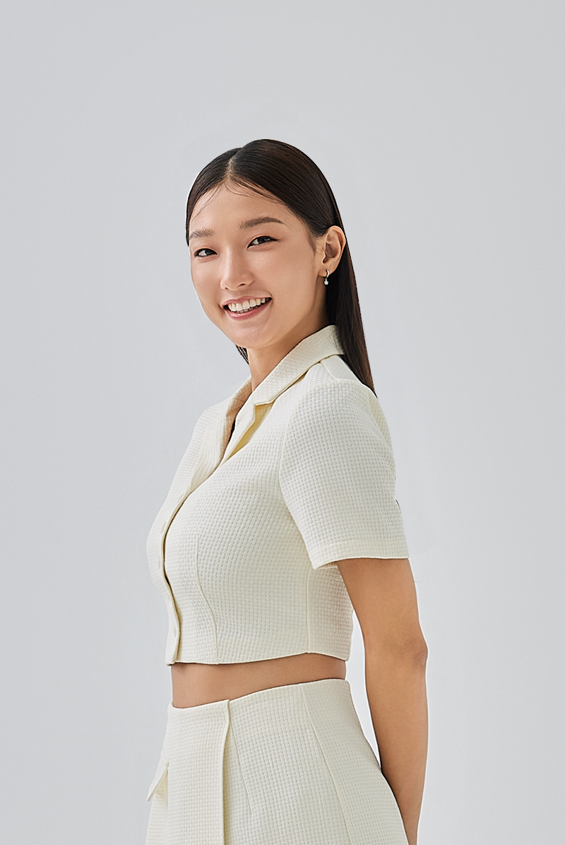 Komi Waffle-Textured Top in Cream