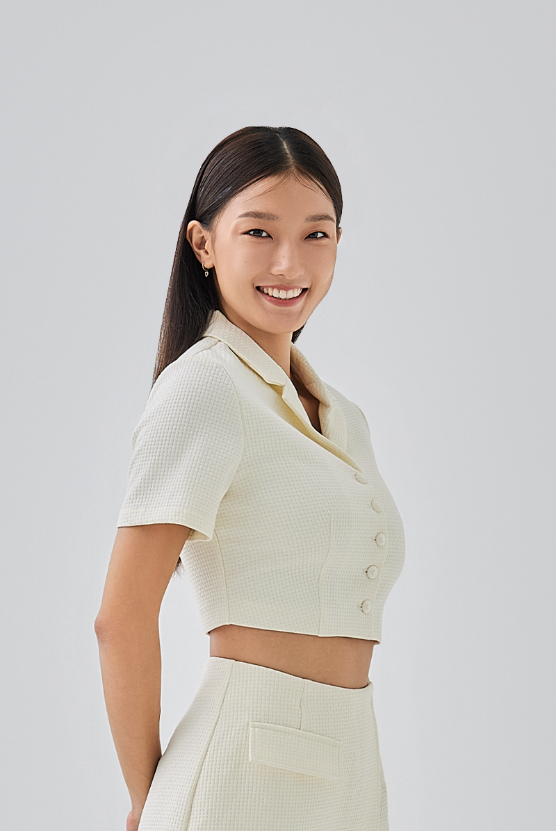 Komi Waffle-Textured Top in Cream