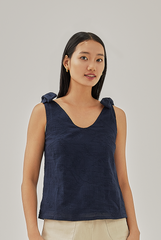 Ondre Textured Ribbon Top in Navy Blue
