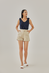 Ondre Textured Ribbon Top in Navy Blue
