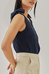 Ondre Textured Ribbon Top in Navy Blue