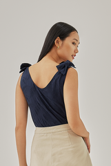 Ondre Textured Ribbon Top in Navy Blue