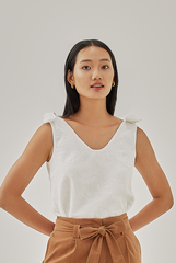 Ondre Textured Ribbon Top in White