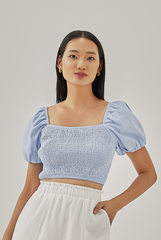 Joyann Smocked Crop Top in Baby Blue