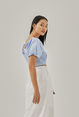 Joyann Smocked Crop Top in Baby Blue