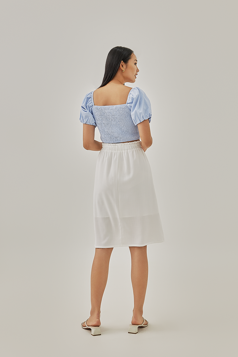 Joyann Smocked Crop Top in Baby Blue