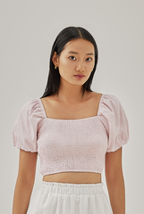 Joyann Smocked Crop Top in Blush