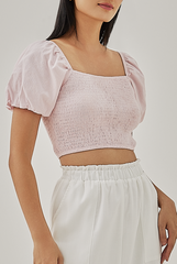 Joyann Smocked Crop Top in Blush