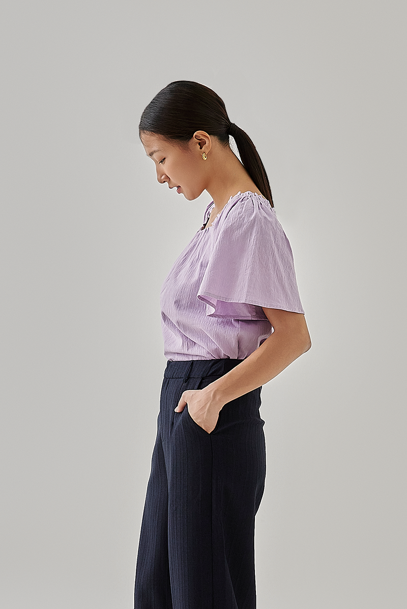 Anastasia Ruched Sleeves Top in Light Purple