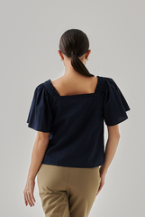 Anastasia Ruched Sleeves Top in Navy Blue