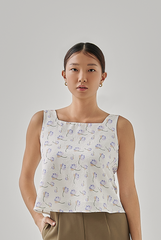Vinnie Floral Square Neck Blouse in White