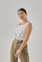 Vinnie Floral Square Neck Blouse in White