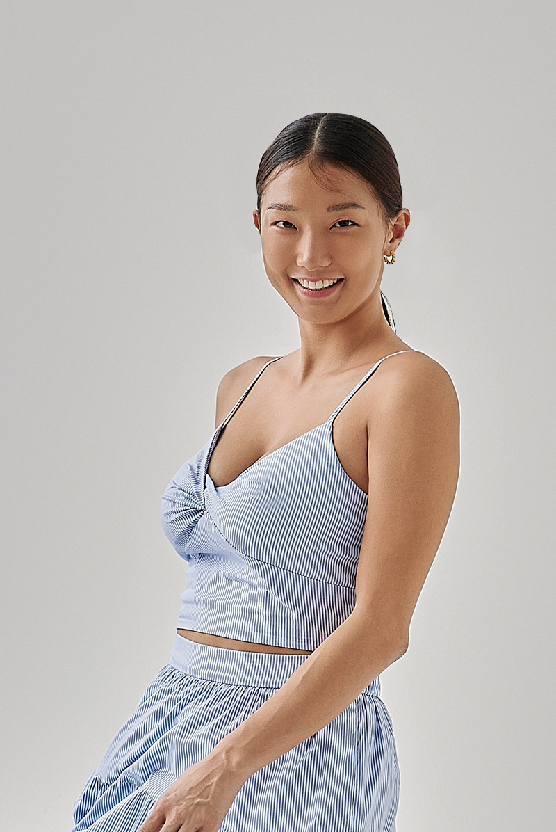 Hillary Padded Striped Camisole in Chambray Blue