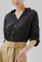 Joe Roll Up Tabs Button-Up Shirt in Black