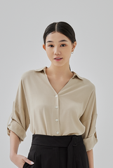 Joe Roll Up Tabs Button-Up Shirt in Khaki