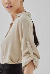 Joe Roll Up Tabs Button-Up Shirt in Khaki