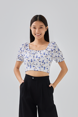 Andrea Floral Crop Top in White 