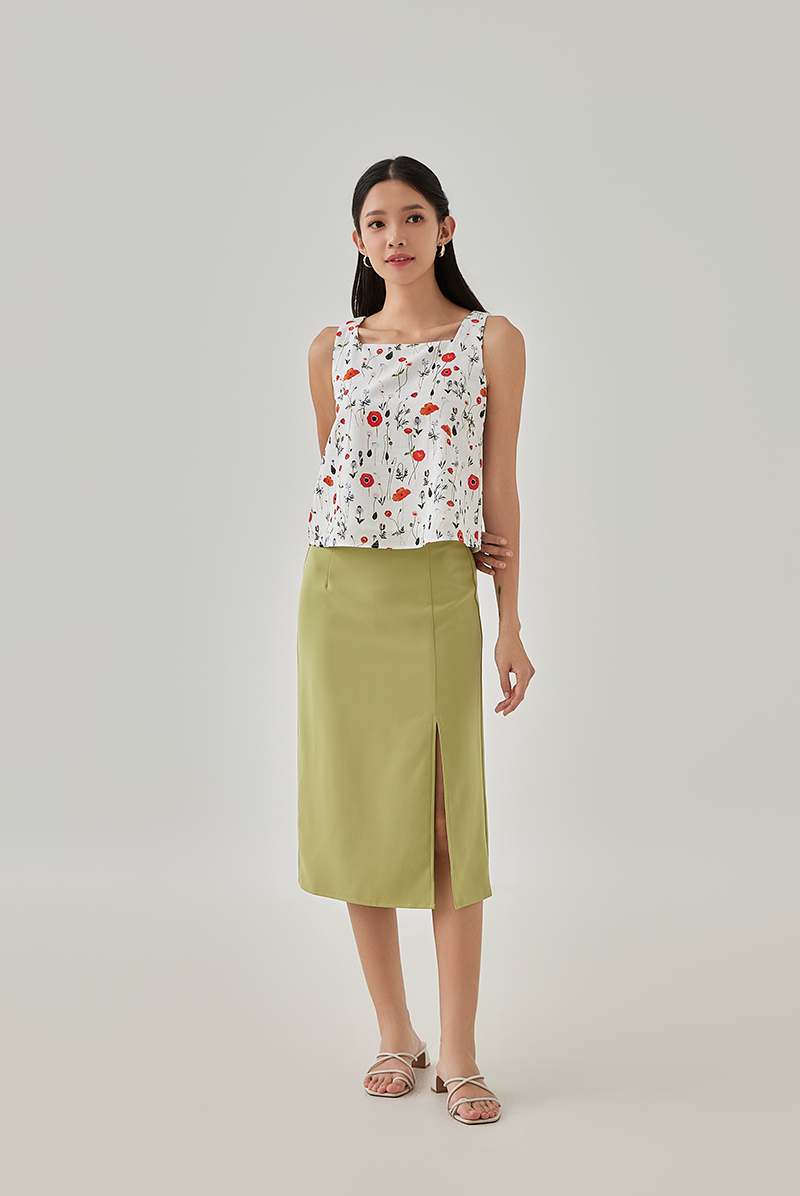 Alora Printed Square Neck Top in White