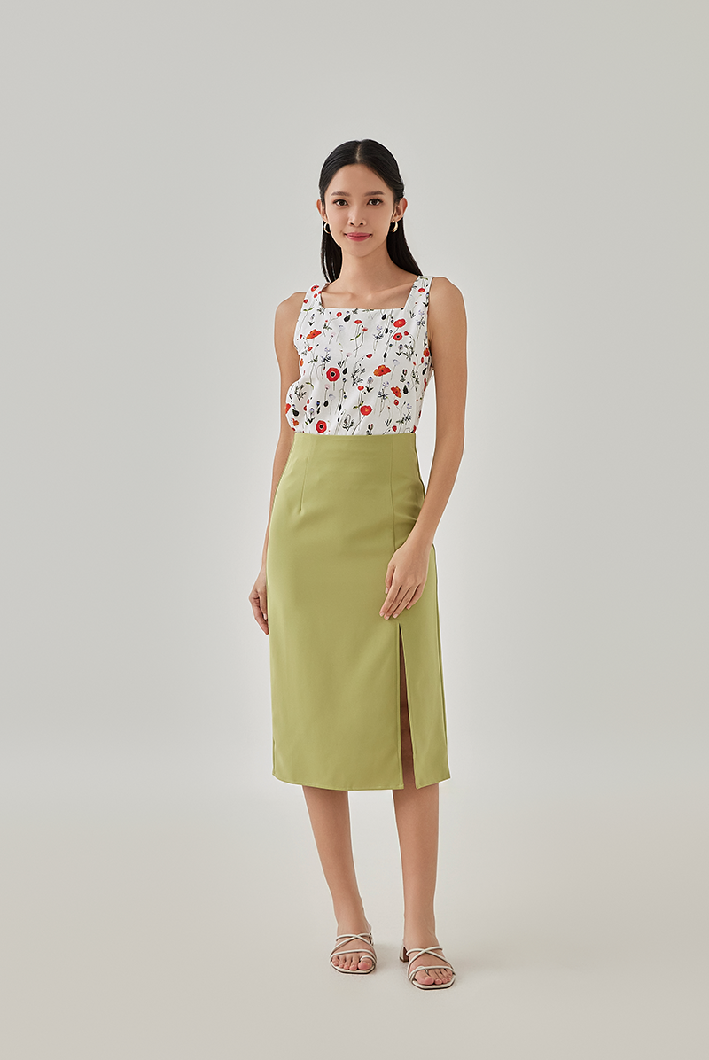 Alora Printed Square Neck Top in White