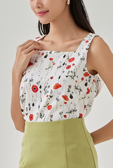 Alora Printed Square Neck Top in White