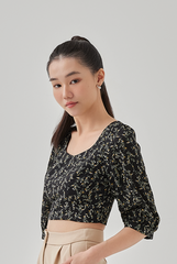 Blaire Floral Print Top in Black