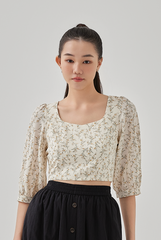 Blaire Floral Print Top in Cream