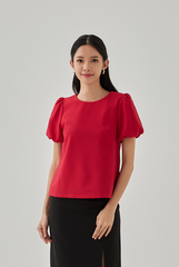 Eliza Puff Sleeves Textured Top in Cherry