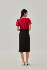 Eliza Puff Sleeves Textured Top in Cherry