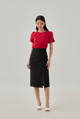 Eliza Puff Sleeves Textured Top in Cherry