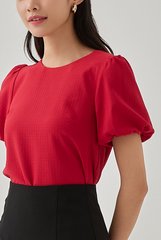 Eliza Puff Sleeves Textured Top in Cherry