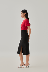 Eliza Puff Sleeves Textured Top in Cherry