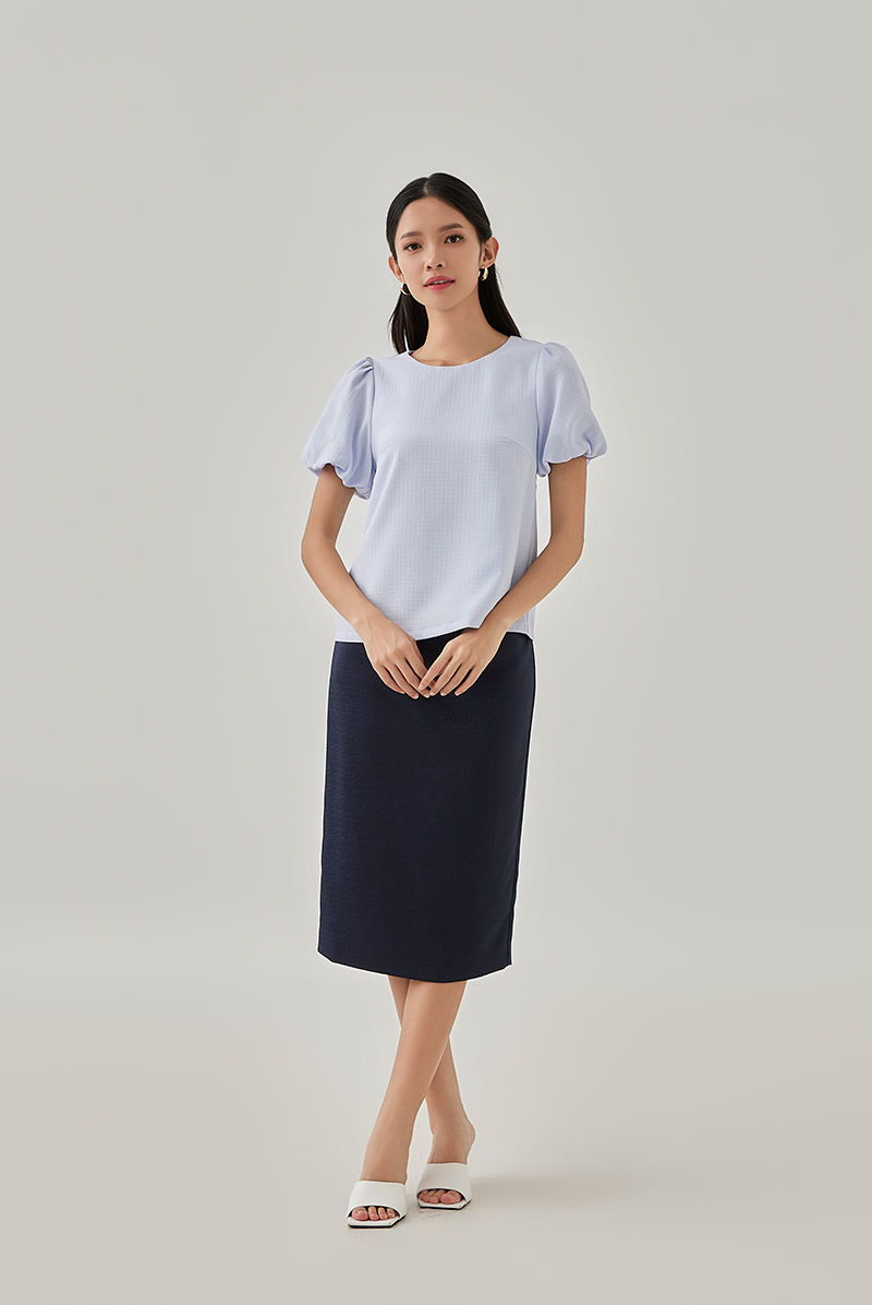 Eliza Puff Sleeves Textured Top in Periwinkle