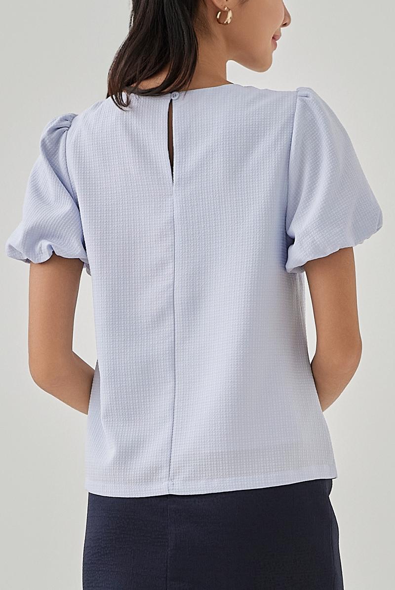 Eliza Puff Sleeves Textured Top in Periwinkle